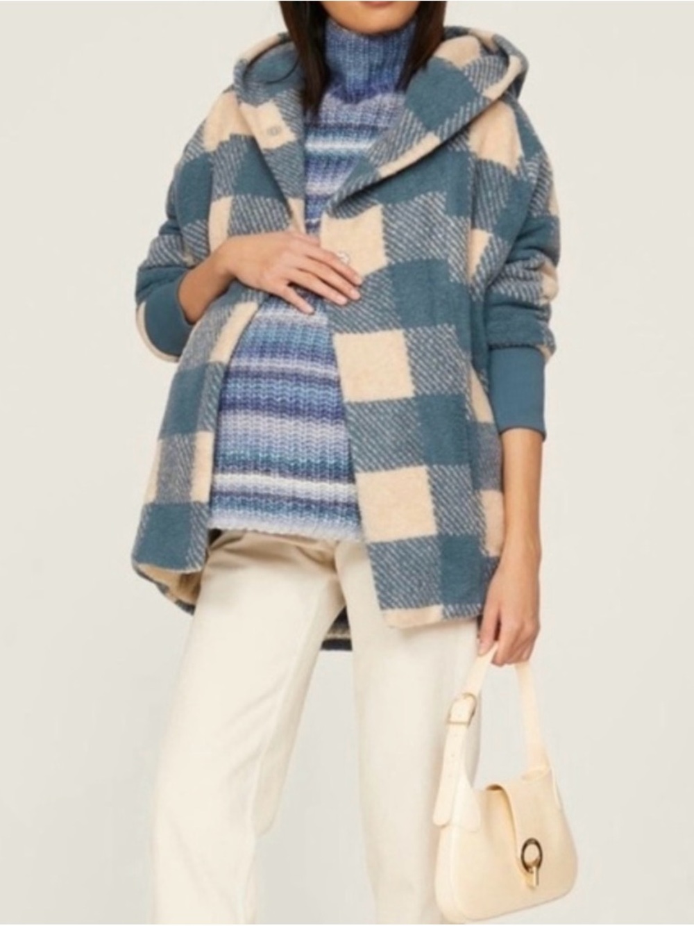 Blue and Cream Check Hooded Maternity Sweater Jacket by hatch